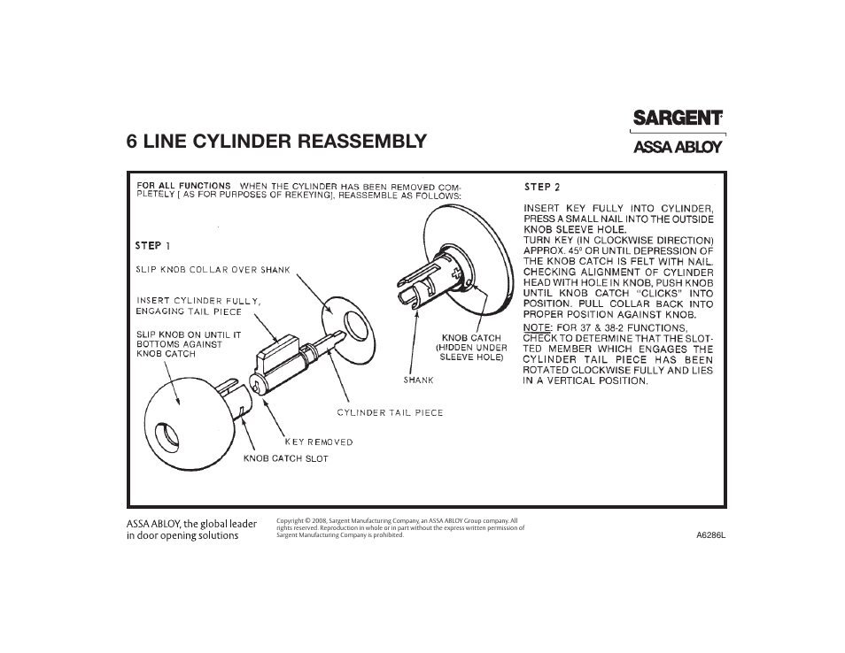 6 line cylinder reassembly | SARGENT 6 Line User Manual | Page 2 / 2