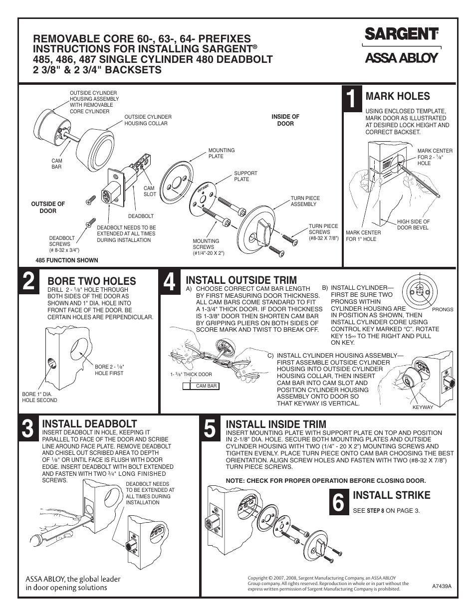 SARGENT 480 Series User Manual | 2 pages