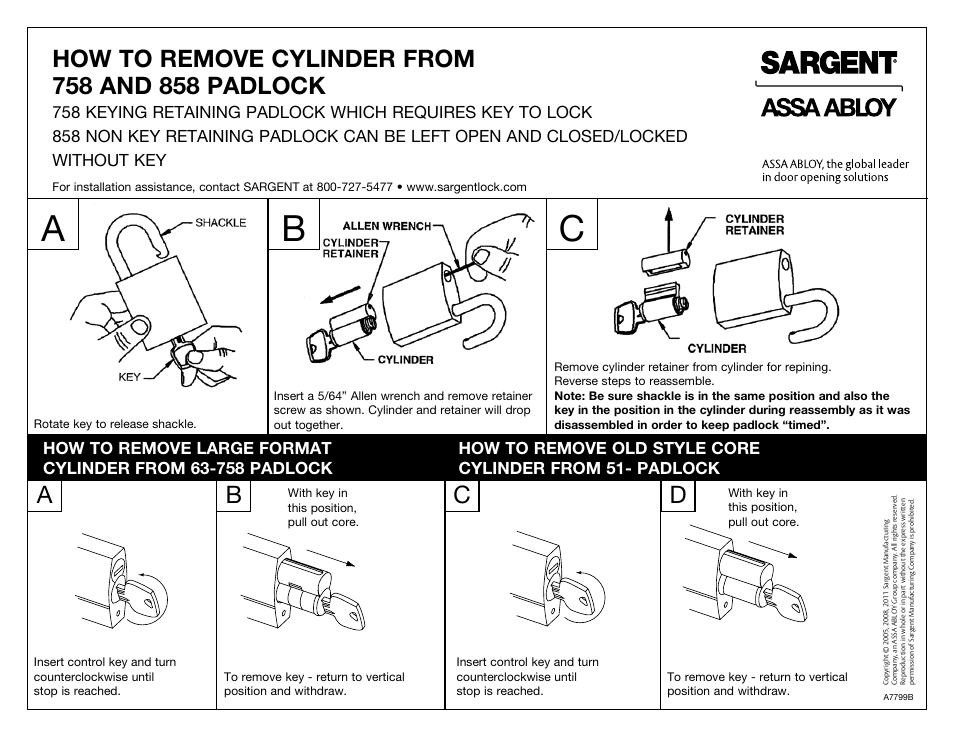 SARGENT 858 Padlocks User Manual | 1 page