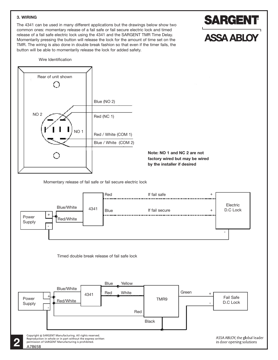SARGENT Wall & Frame Switch User Manual | Page 2 / 2