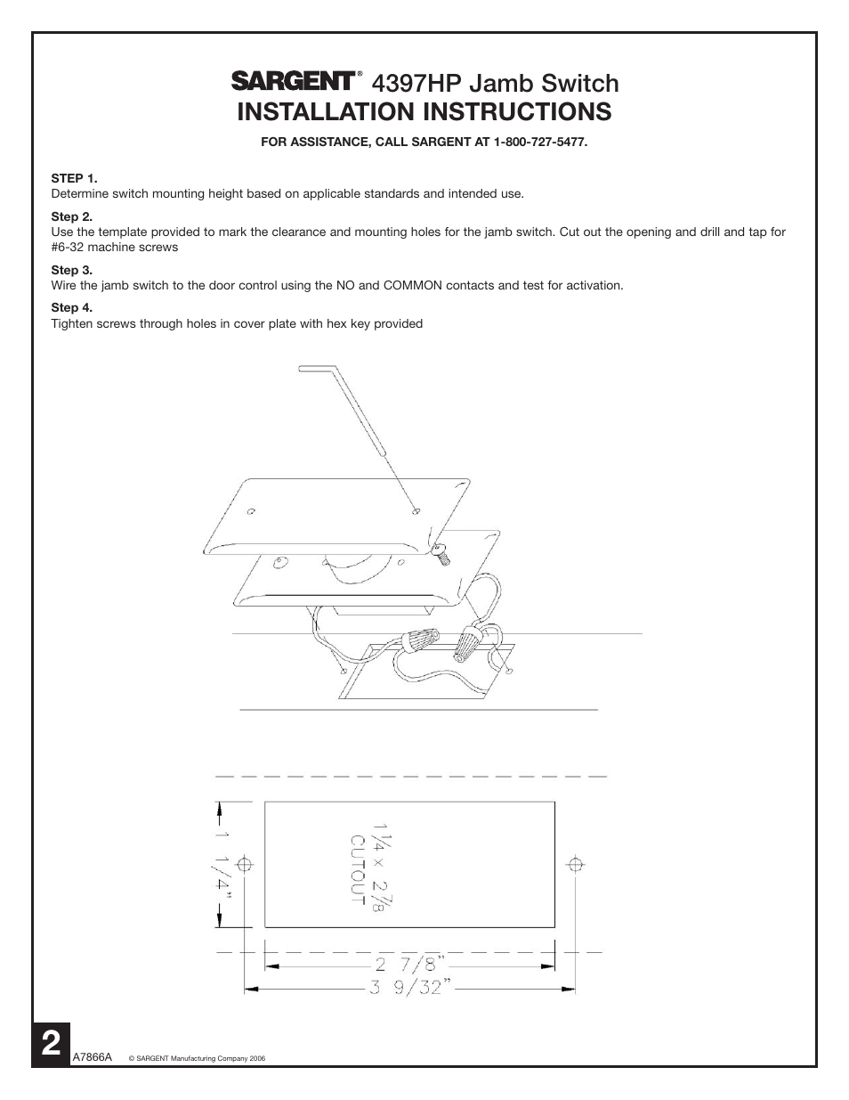 4397hp jamb switch installation instructions | SARGENT 4370 - 4379 Key Switches User Manual | Page 2 / 2