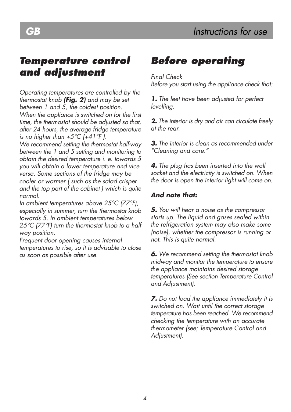 Instructions for use gb, Temperature control and adjustment, Before operating | Beko BK 7671 LD PLUS User Manual | Page 9 / 18