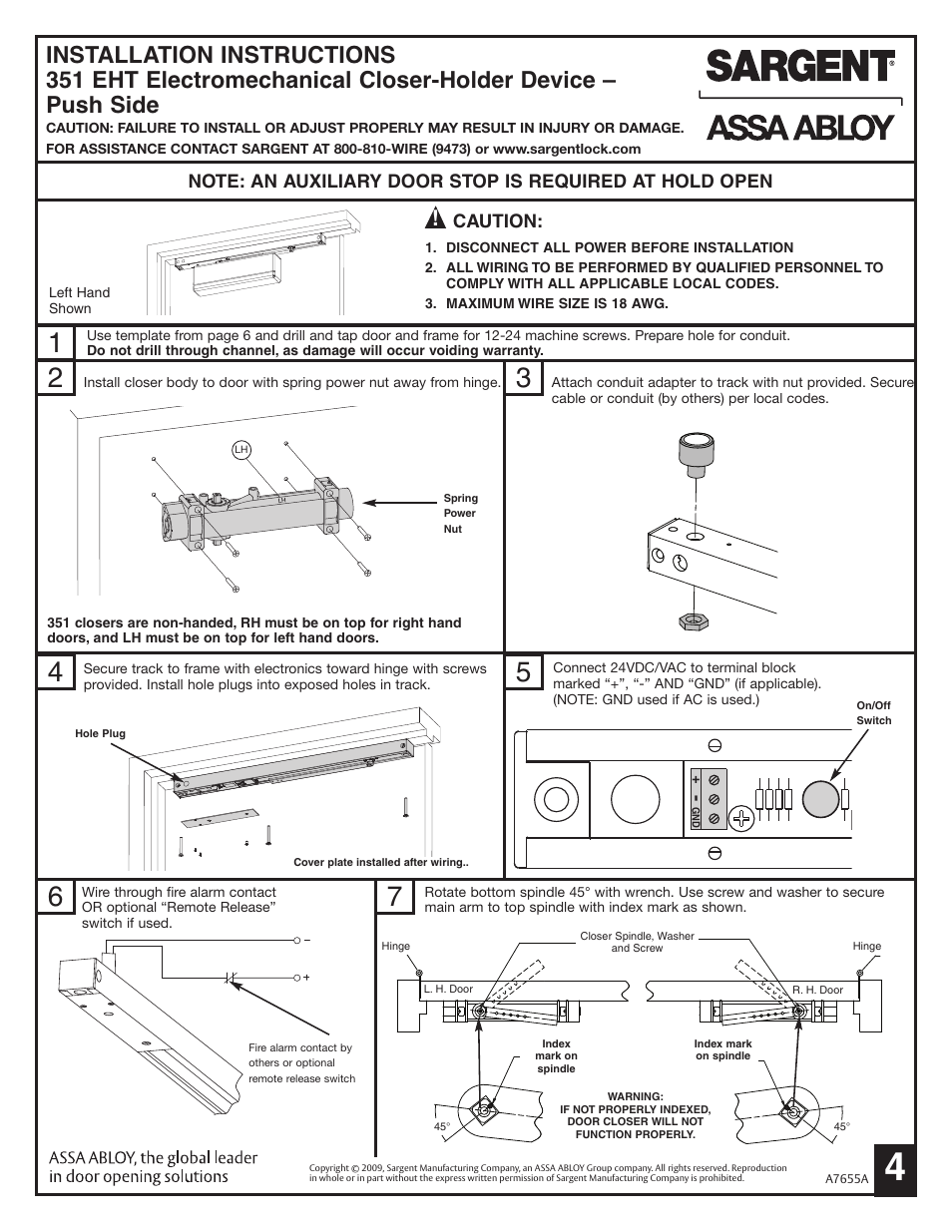 SARGENT 351 EHT/EHTD Electromechanical Closer-Holder User Manual | Page 4 / 6