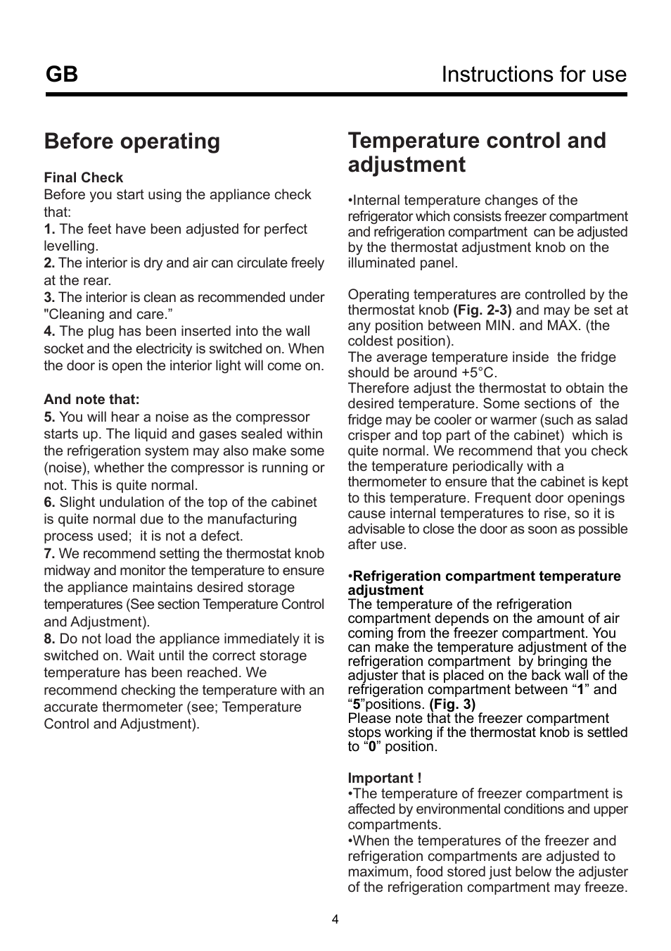 Temperature control and adjustment, Before operating, Instructions for use gb | Beko BK 9550 NF User Manual | Page 8 / 11