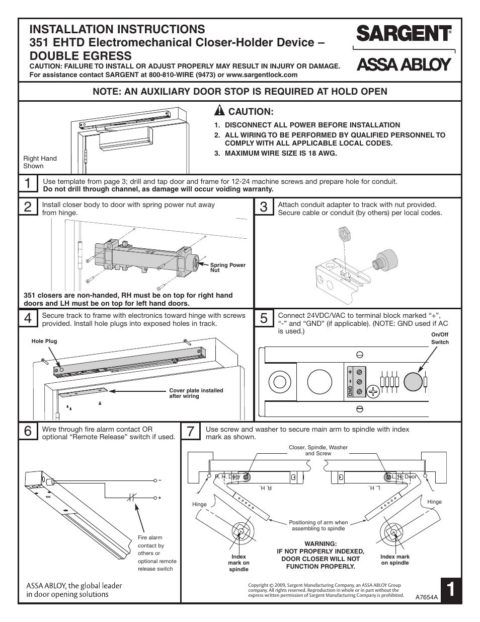 SARGENT 351 EHT/EHTD Electromechanical Closer-Holder User Manual | 3 pages