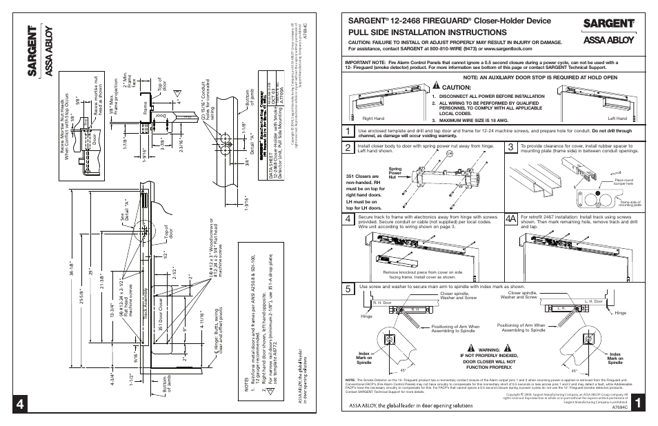 SARGENT 2408 Fire Guard Electromechanical Closer-Holder User Manual | 2 pages