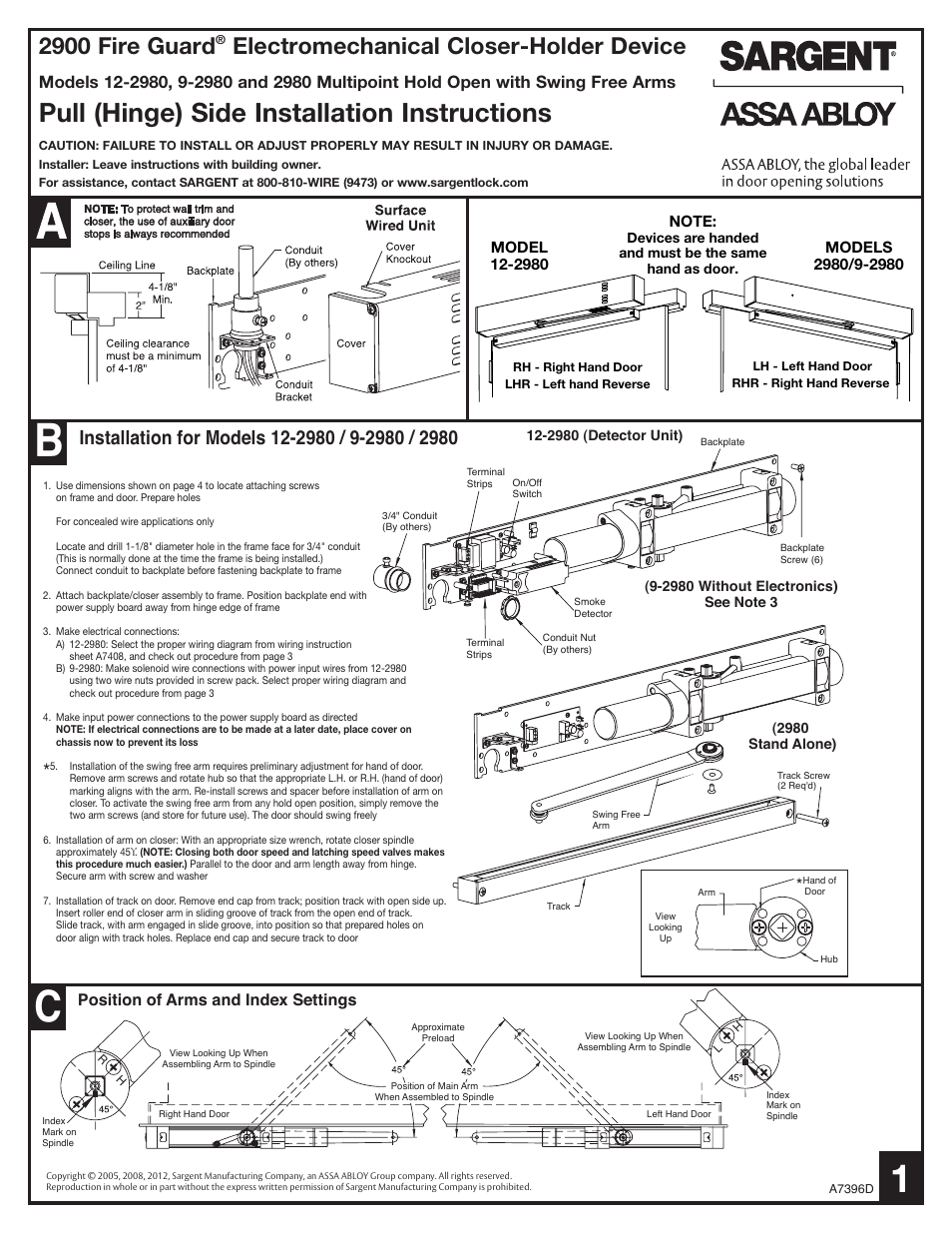 SARGENT 2900 Fire Guard Electromechanical Closer-Holder User Manual | 4 pages