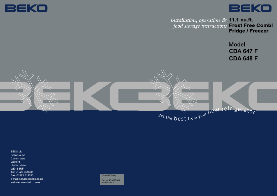 Beko FROST FREE COMBI CDA 647 F User Manual | 11 pages