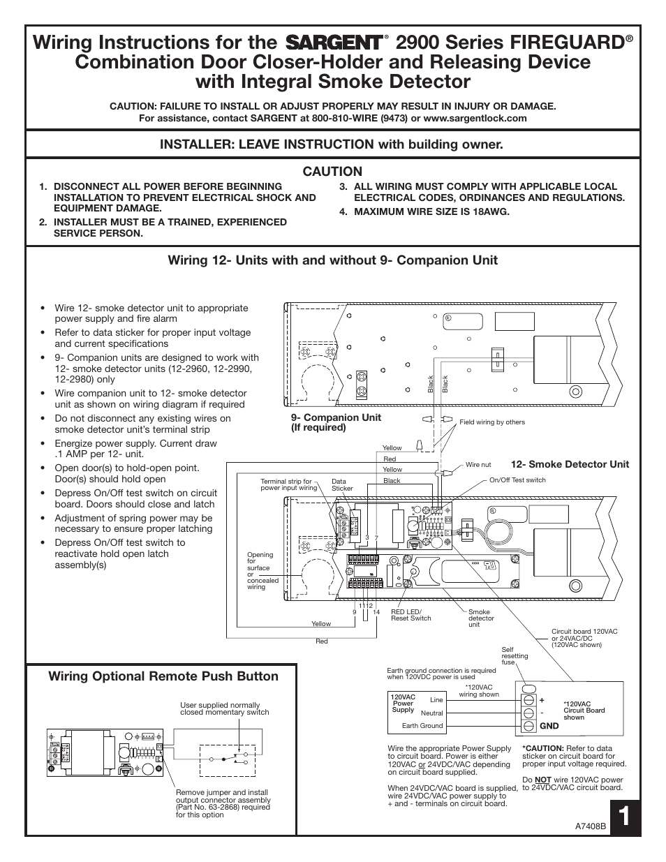 SARGENT 2900 Fire Guard Electromechanical Closer-Holder User Manual | 8 pages