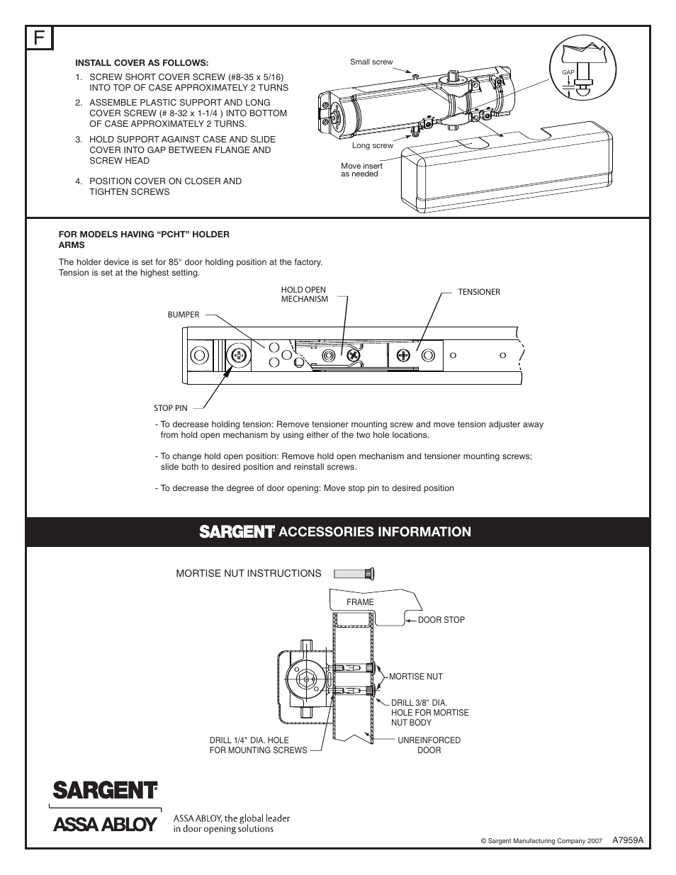 Accessories information | SARGENT 421 Cam Action User Manual | Page 3 / 4