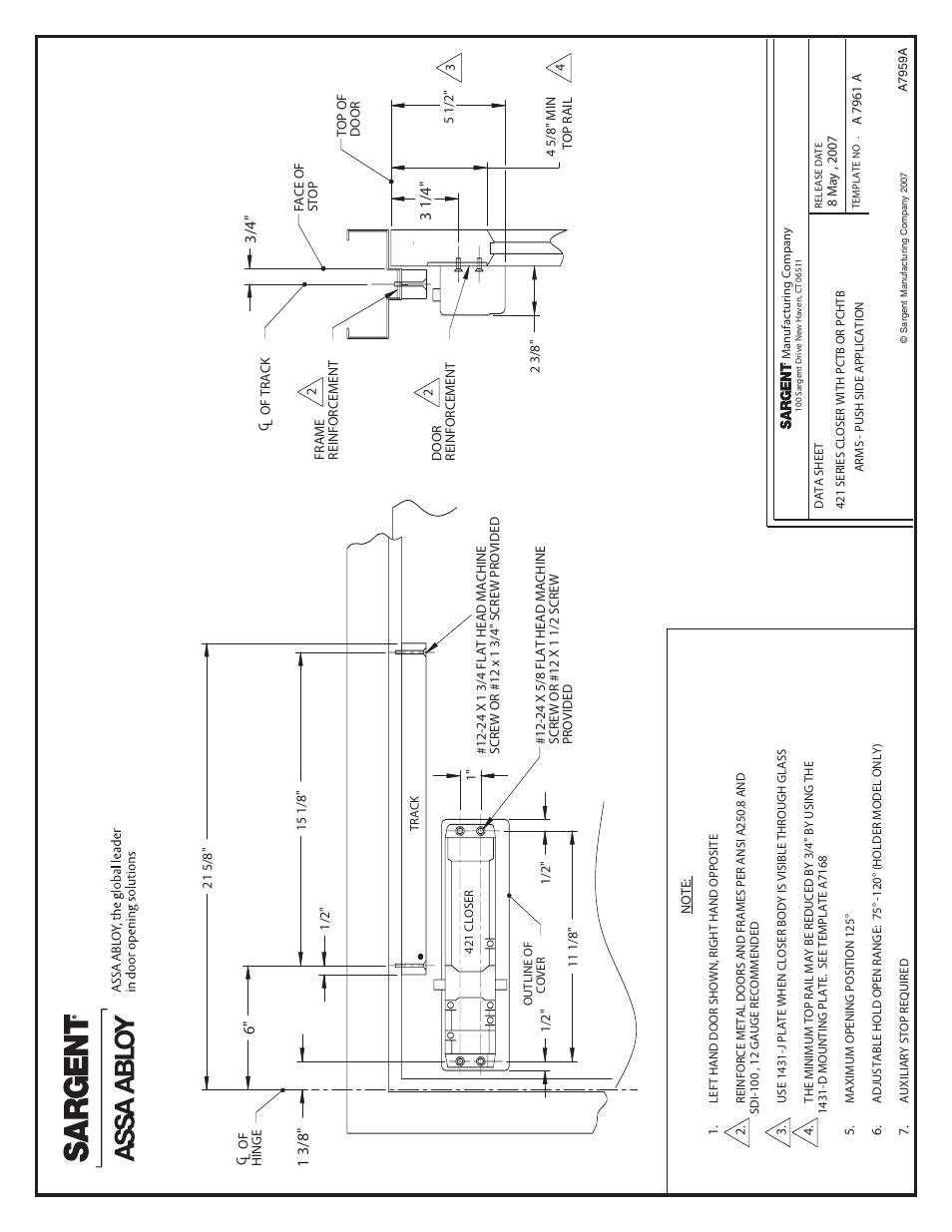 SARGENT 421 Cam Action User Manual | Page 4 / 4