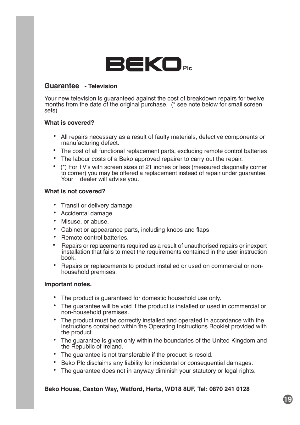 Beko E1 User Manual | Page 20 / 22