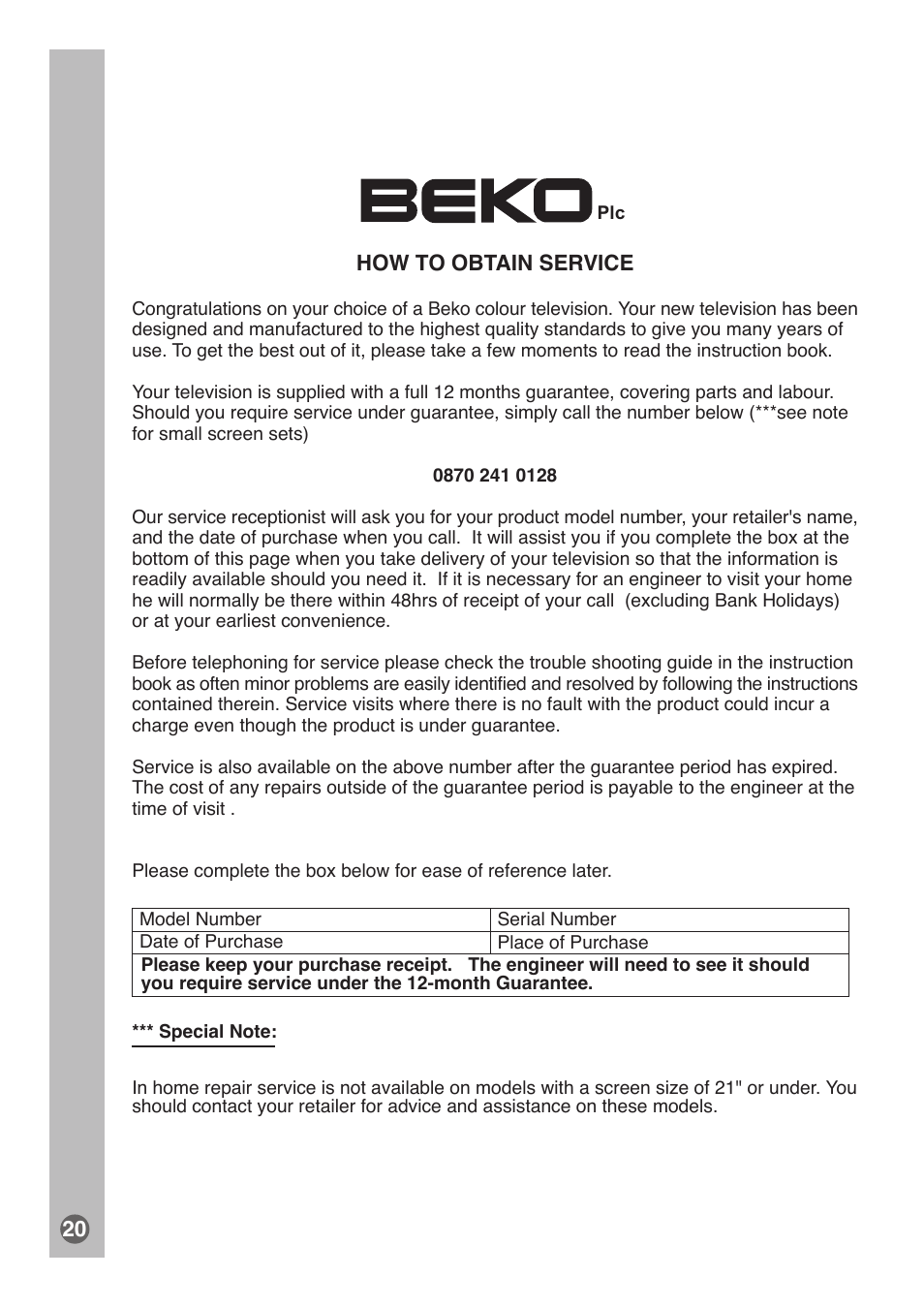 Beko E1 User Manual | Page 21 / 22