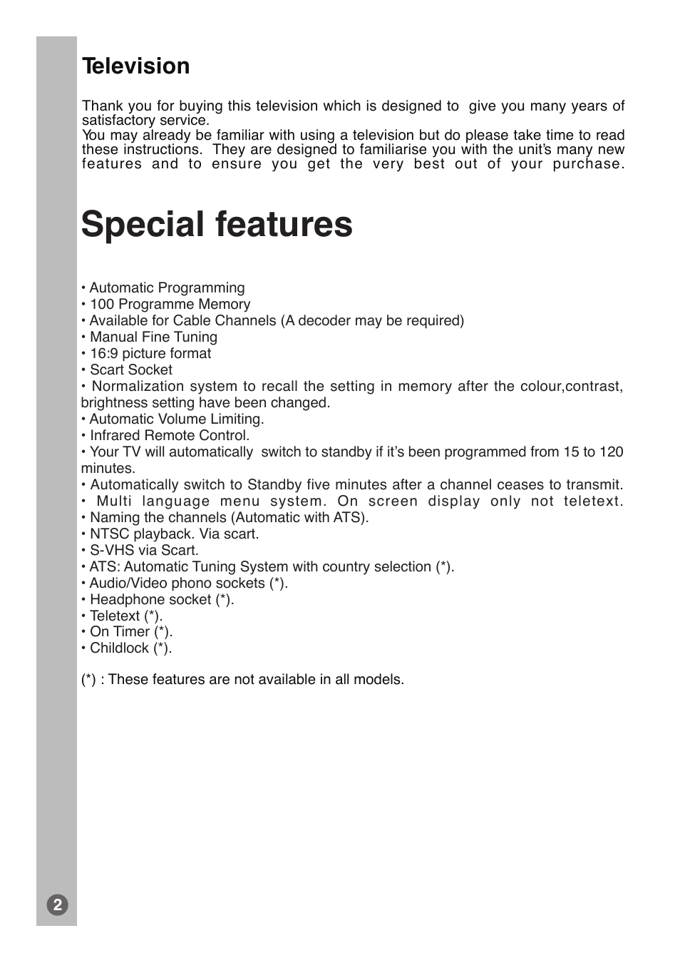 Special features, Television | Beko E1 User Manual | Page 3 / 22