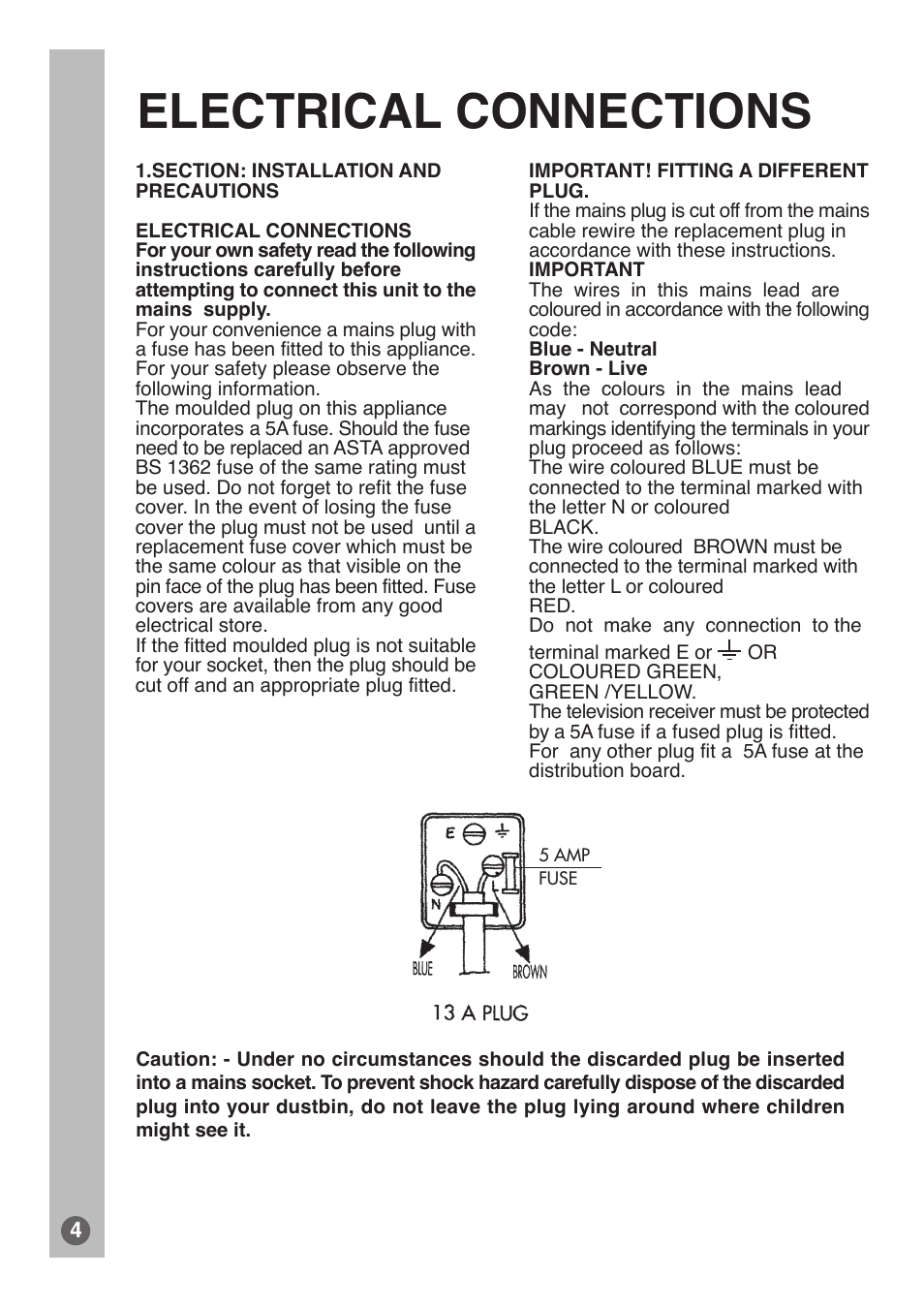 Electrical connections | Beko E1 User Manual | Page 5 / 22