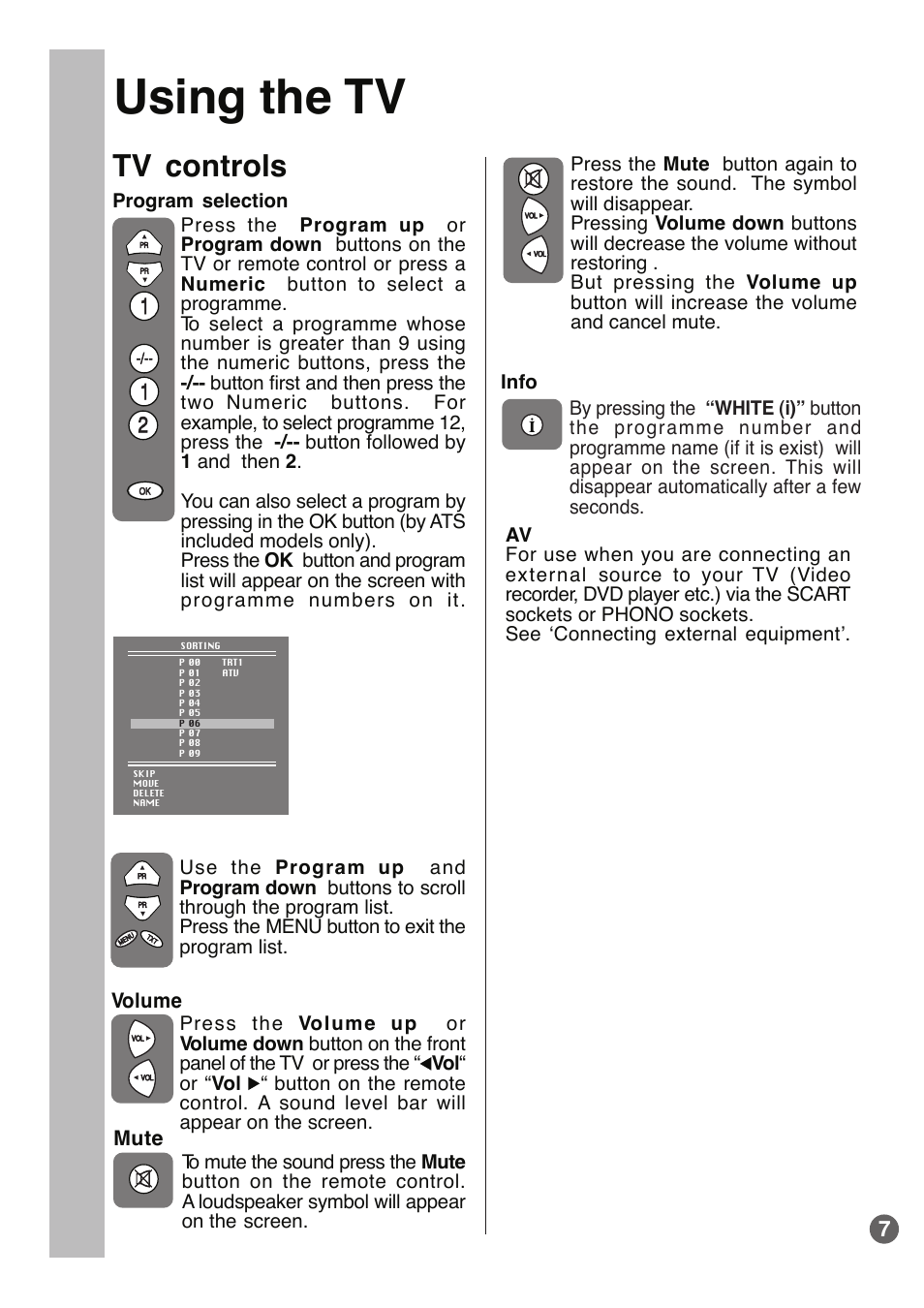 Using the tv, Tv controls | Beko E1 User Manual | Page 8 / 22