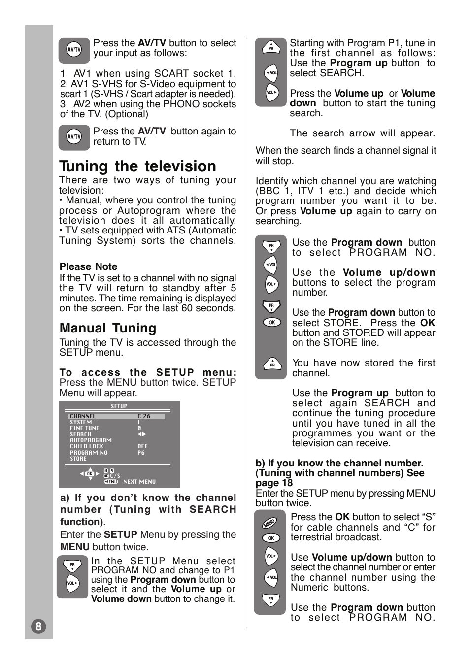 Tuning the television, Manual tuning | Beko E1 User Manual | Page 9 / 22
