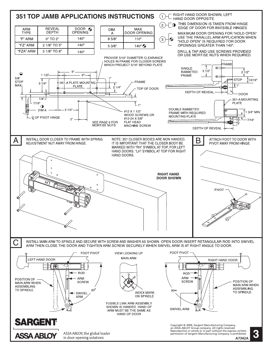 Ac b | SARGENT 351 Series Aluminum Closer User Manual | Page 3 / 6