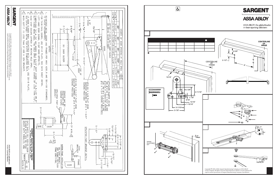 SARGENT 351 Series Aluminum Closer User Manual | 4 pages