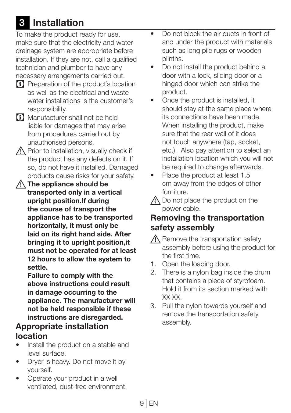 3installation | Beko DP 8045 CW User Manual | Page 9 / 36