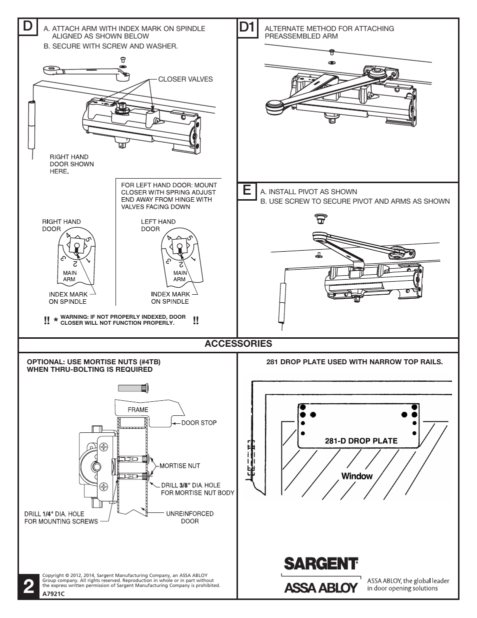 SARGENT 281 Series Cast Iron Closer User Manual | Page 2 / 4