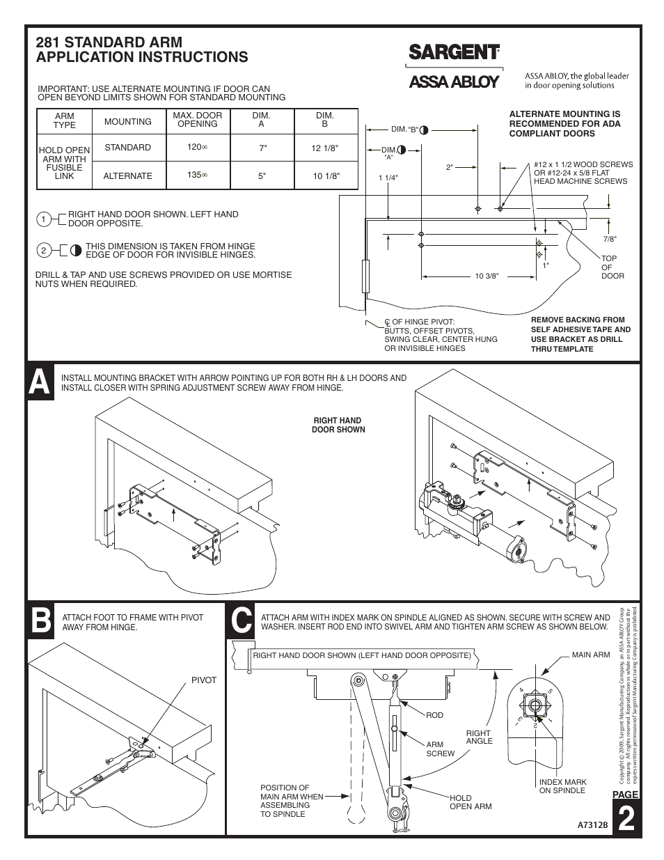 Ac b 2, 281 standard arm application instructions, Page | SARGENT 281 Series Cast Iron Closer User Manual | Page 2 / 6