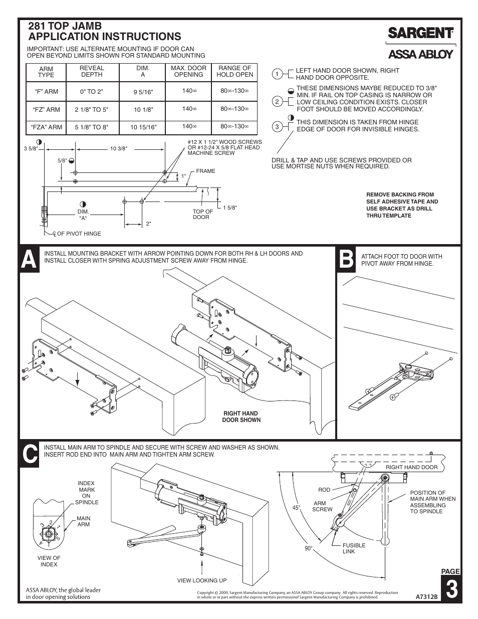 Ac b 3, 281 top jamb application instructions | SARGENT 281 Series Cast Iron Closer User Manual | Page 3 / 6