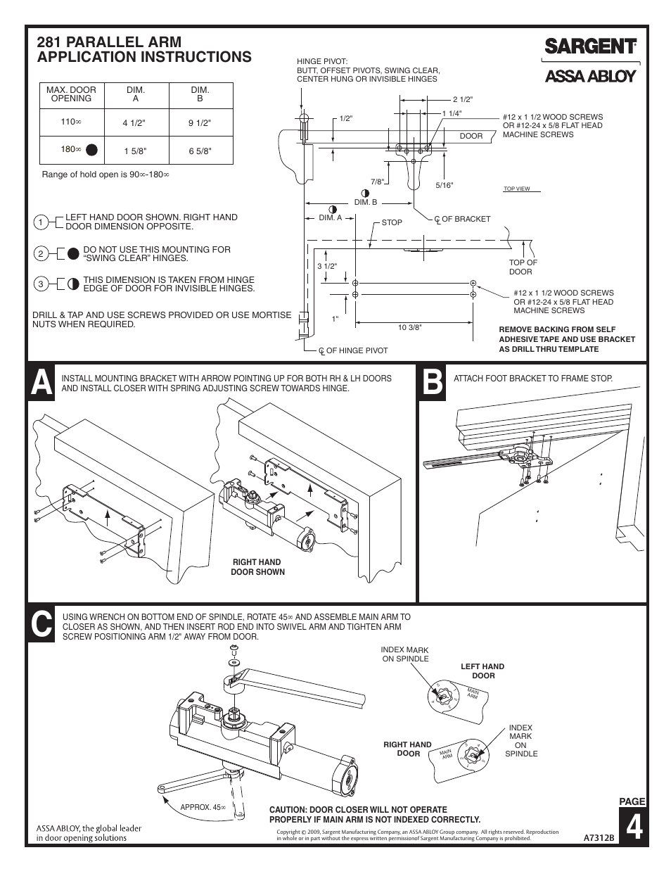 Ac b 4, 281 parallel arm application instructions | SARGENT 281 Series Cast Iron Closer User Manual | Page 4 / 6