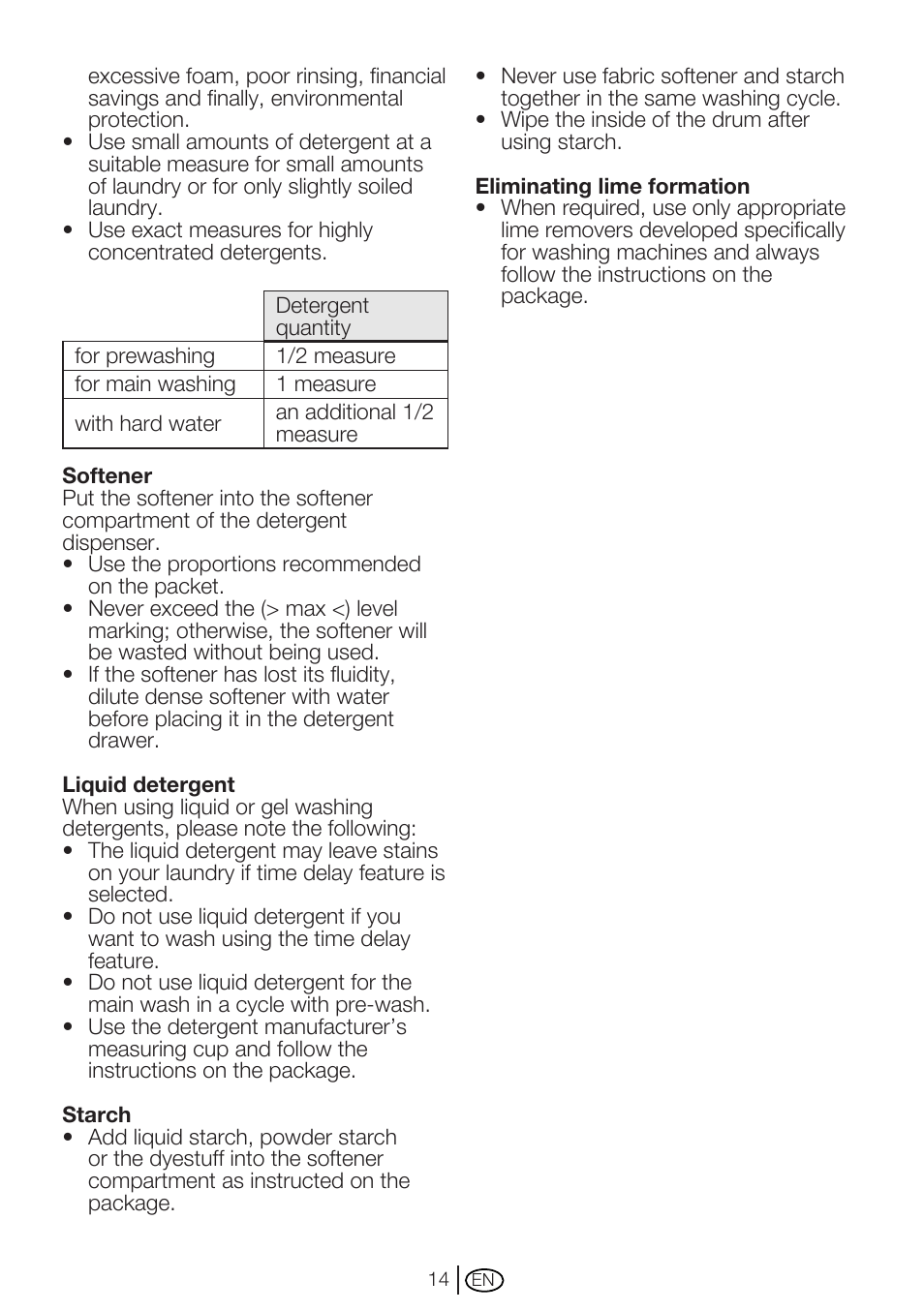Beko WM 6133 W User Manual | Page 14 / 36