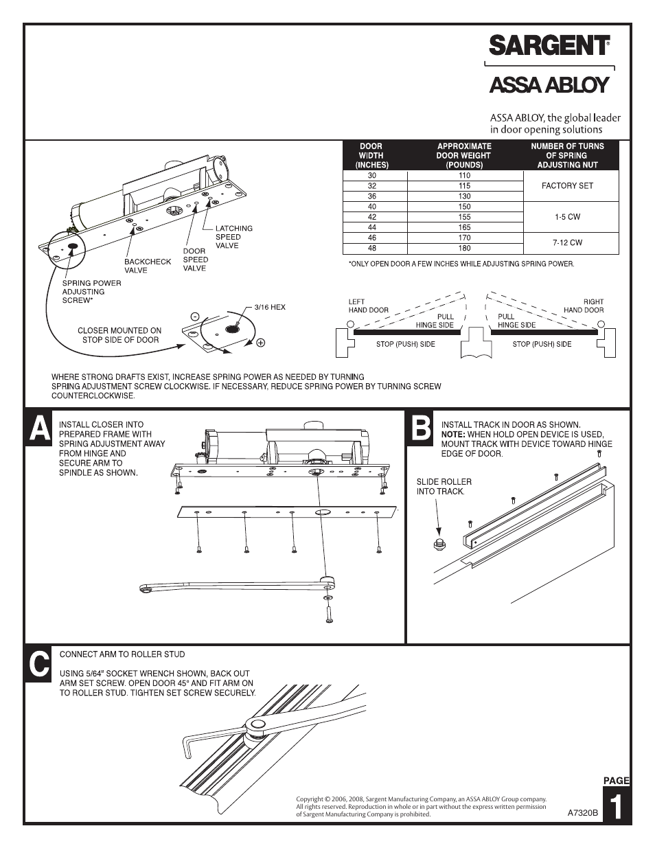 SARGENT 268 Series Overhead Concealed User Manual | 2 pages