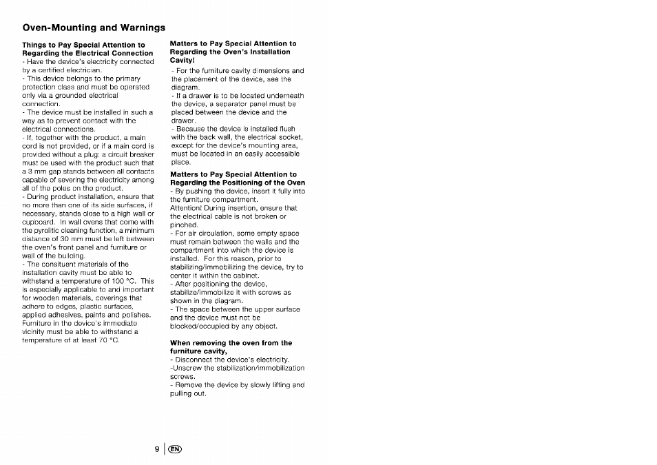 Oven-mounting and warnings | Beko 4401 User Manual | Page 10 / 24