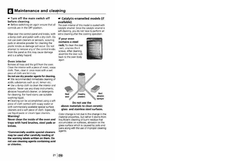 Maintenance and cleaning, Catalytic-enamelled models (if available) | Beko 4401 User Manual | Page 22 / 24