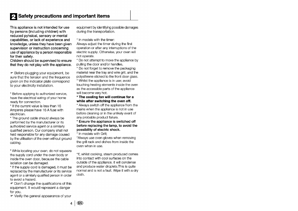 Safety precautions and important items | Beko 4401 User Manual | Page 5 / 24