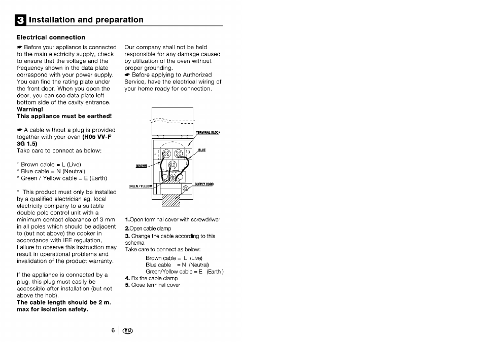 Installation and preparation, Electrical connection | Beko 4401 User Manual | Page 7 / 24