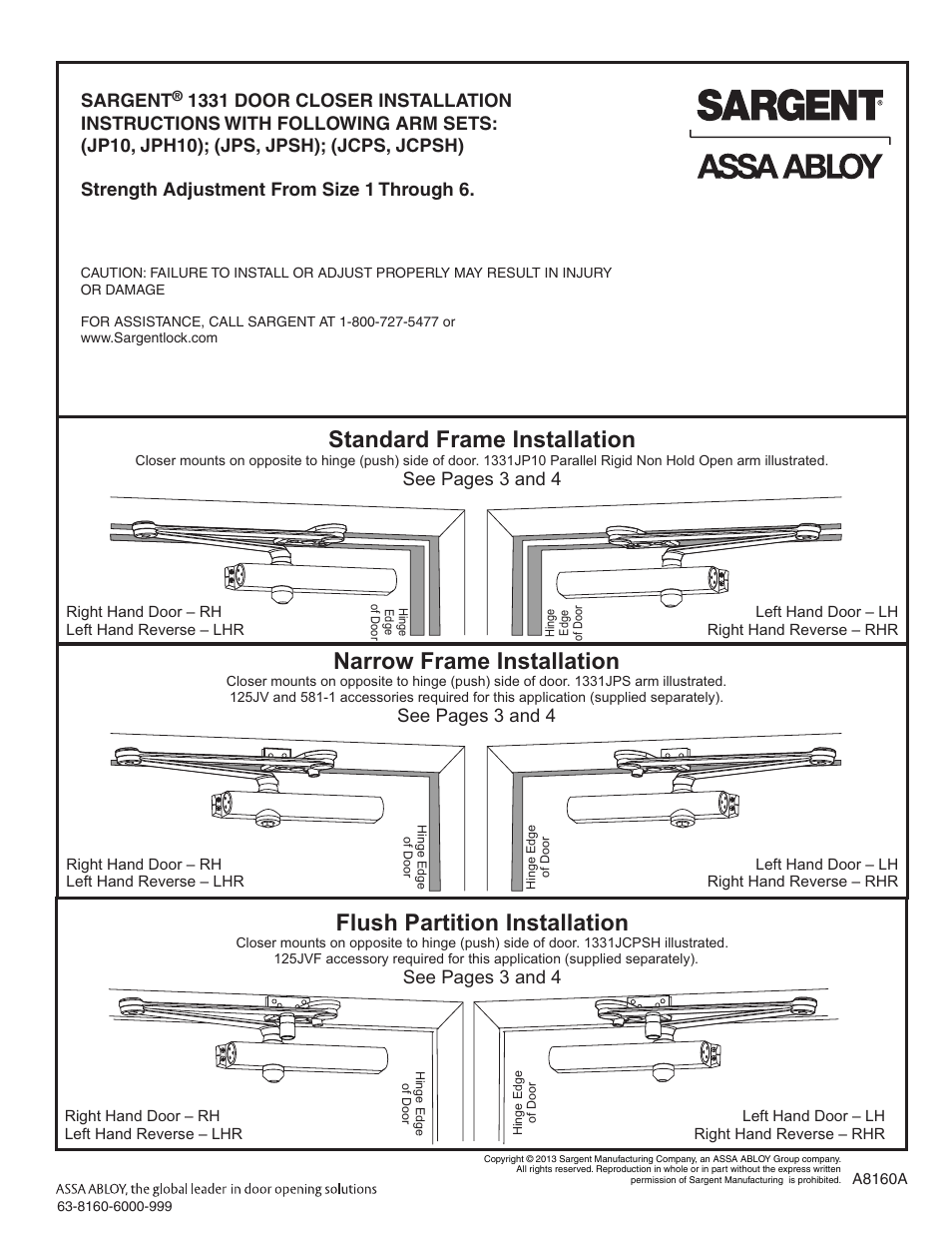 SARGENT 1331 Series Aluminum Closer User Manual | 7 pages