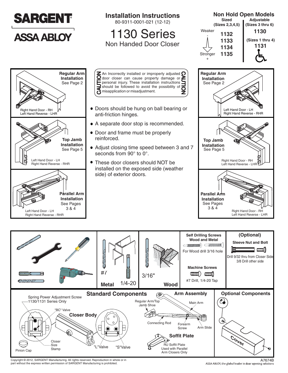 SARGENT 1130 Series User Manual | 6 pages