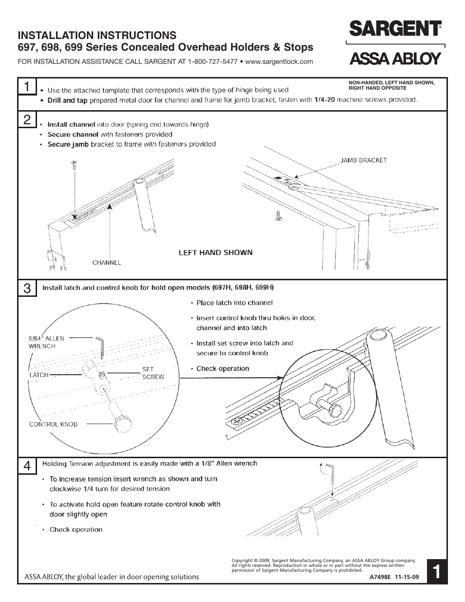 SARGENT 690 Series Heavy Duty Overhead Concealed Mount User Manual | 4 pages