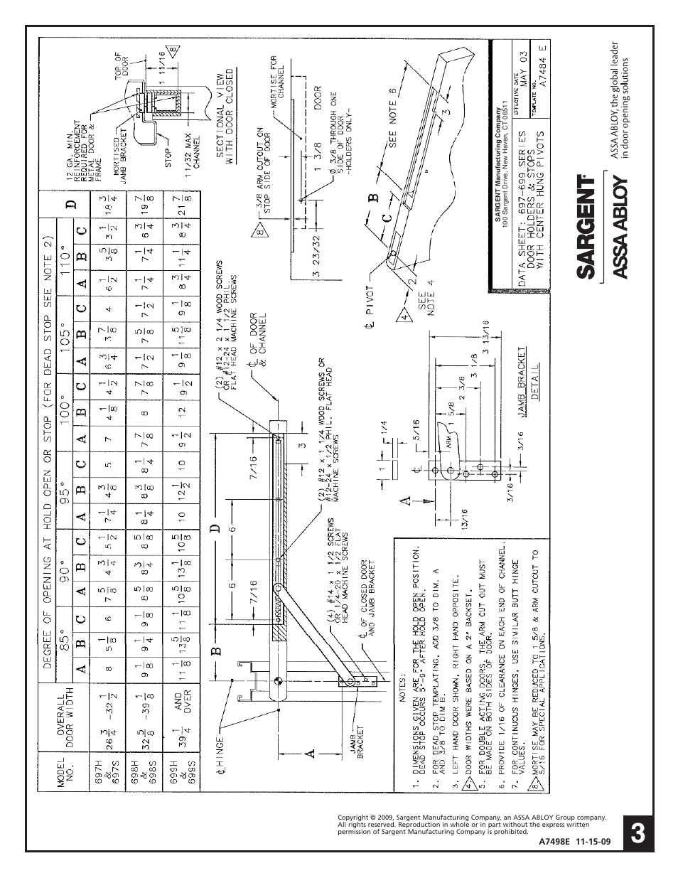 SARGENT 690 Series Heavy Duty Overhead Concealed Mount User Manual | Page 3 / 4