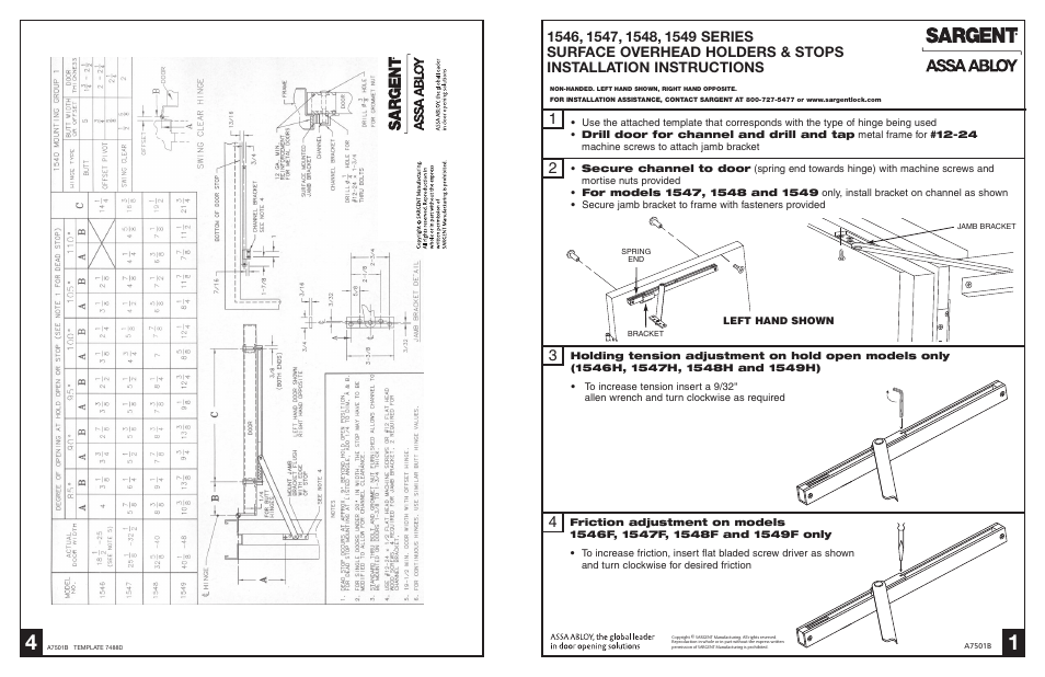 SARGENT 1540 Series Standard Duty Overhead Surface Mount User Manual | Page 4 / 4