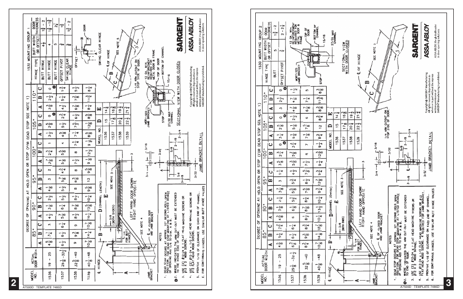 SARGENT 1530 Series Standard Duty Overhead Concealed Mount User Manual | Page 2 / 4