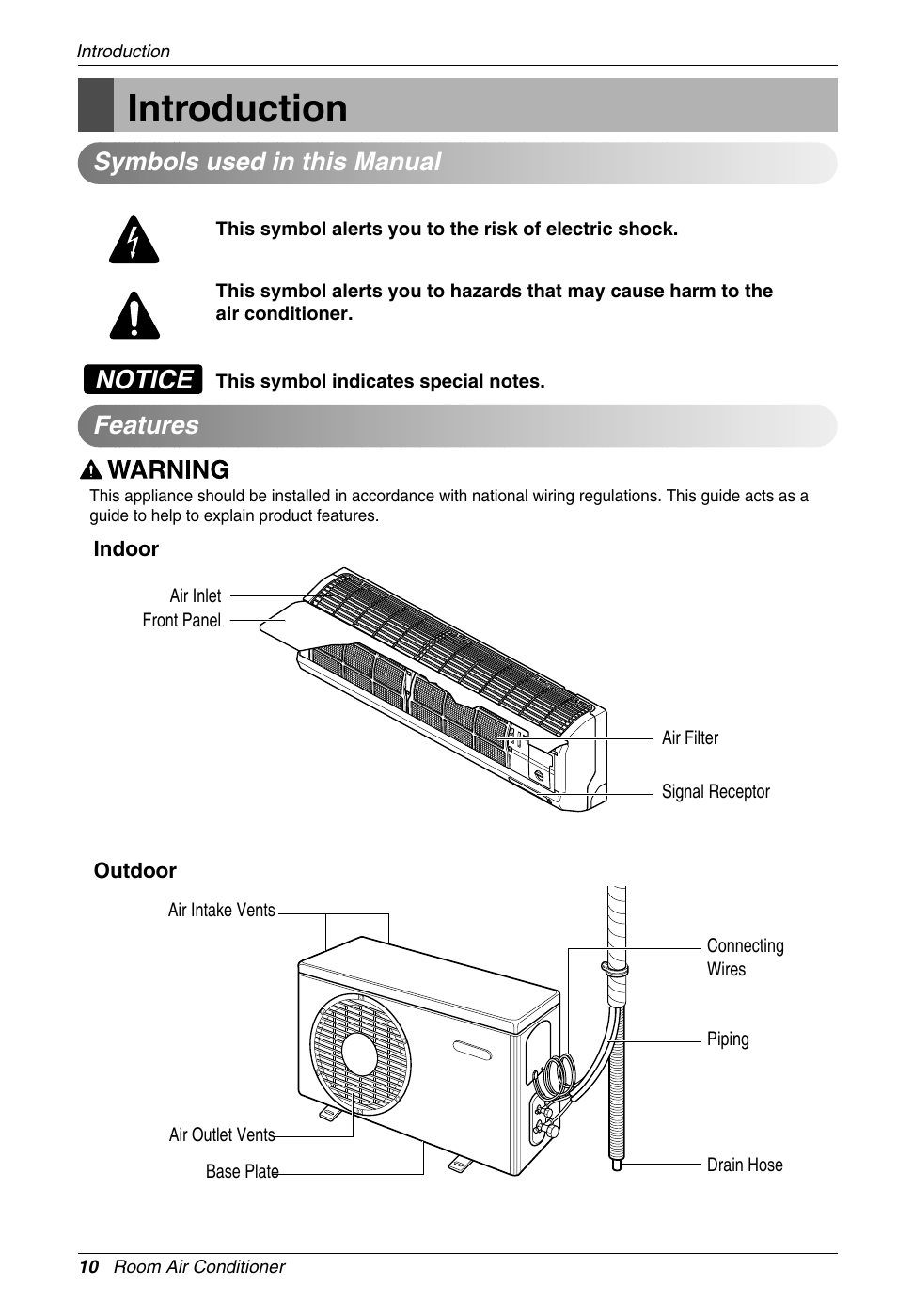 Introduction, Notice, Features symbols used in this manual | Beko LG-BKE 7800 D User Manual | Page 10 / 29