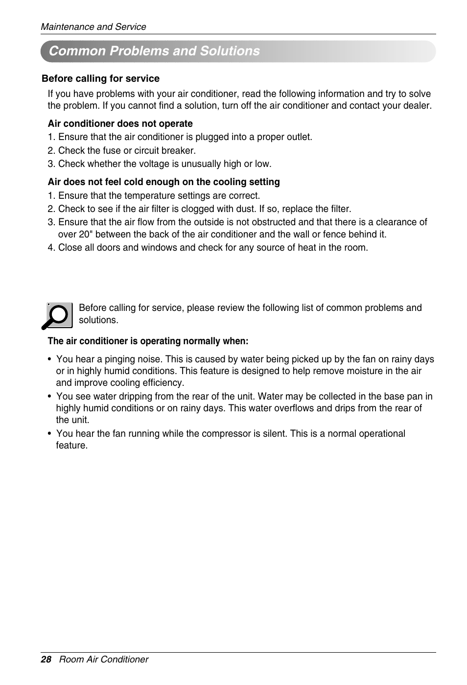 Common problems and solutions | Beko LG-BKE 7800 D User Manual | Page 28 / 29