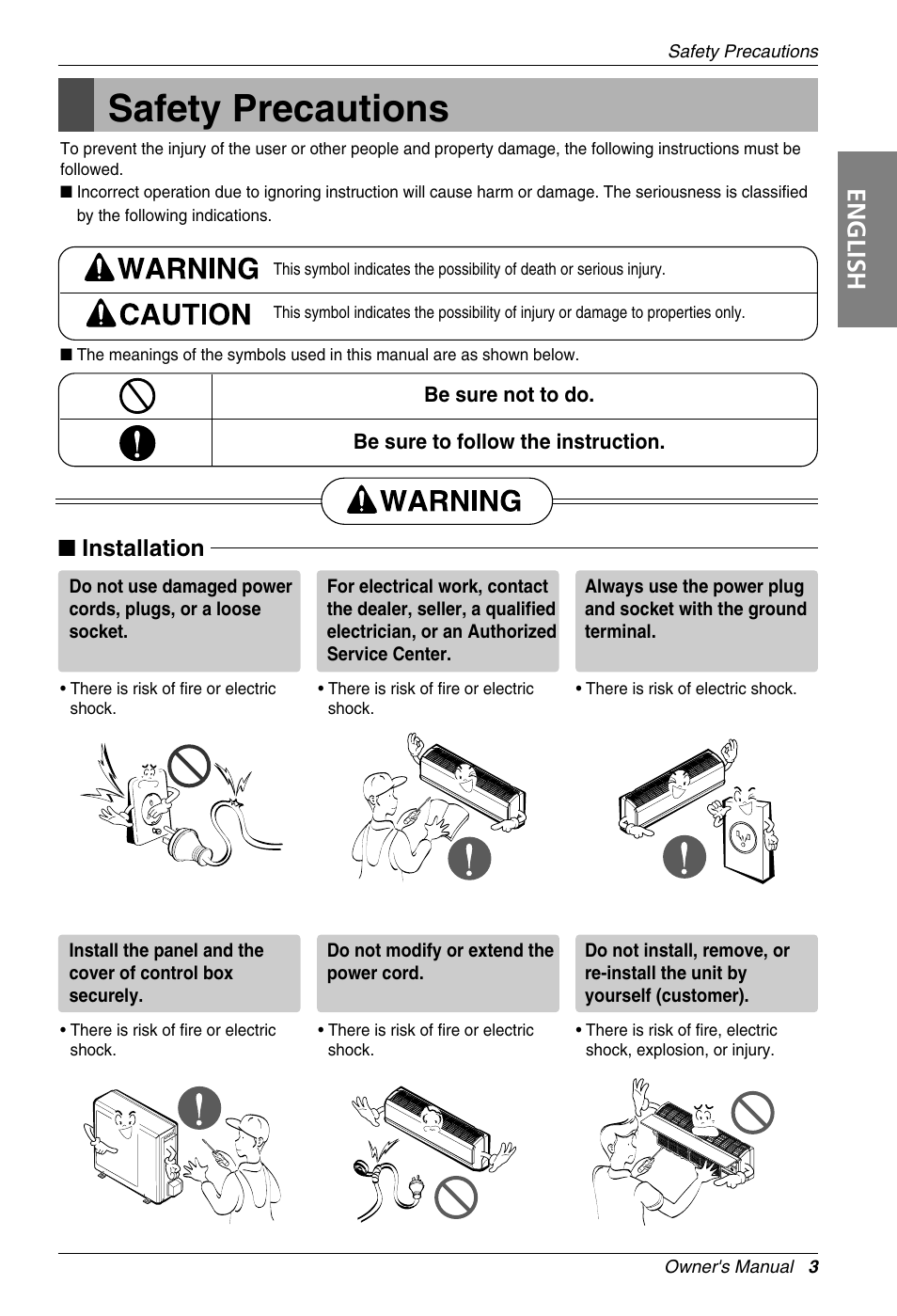 Safety precautions, English, Installation | Beko LG-BKE 7800 D User Manual | Page 3 / 29