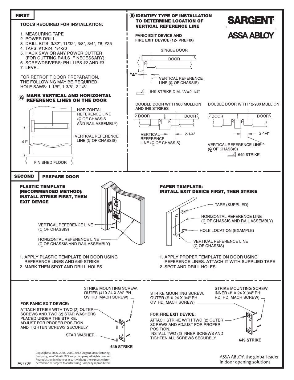 SARGENT 8888 Reversible Rim Exit Device User Manual | Page 3 / 6