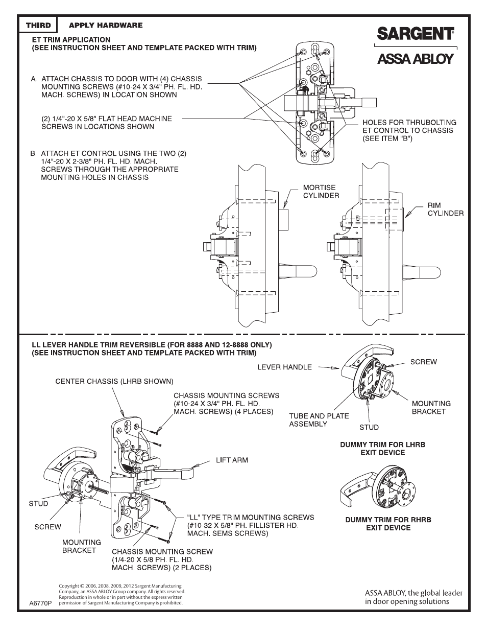 SARGENT 8888 Reversible Rim Exit Device User Manual | Page 4 / 6