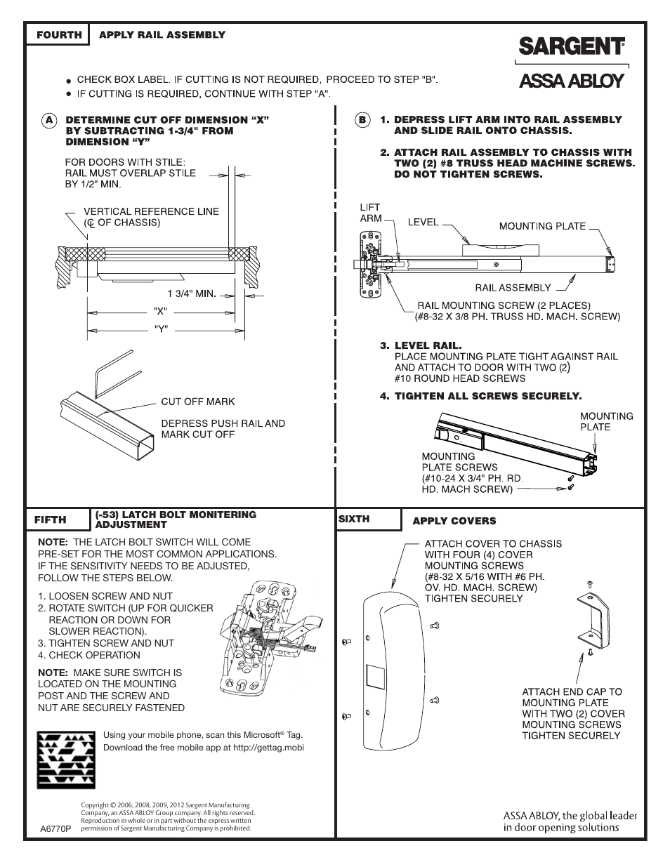 SARGENT 8888 Reversible Rim Exit Device User Manual | Page 6 / 6