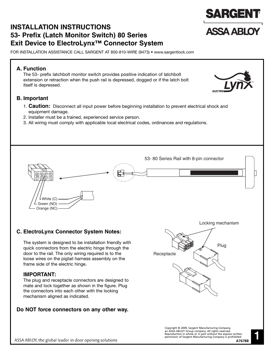 SARGENT 53 - Latchbolt Monitor Switch User Manual | 2 pages