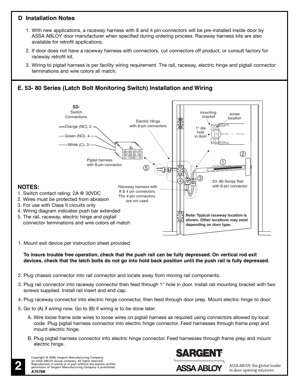 SARGENT 53 - Latchbolt Monitor Switch User Manual | Page 2 / 2