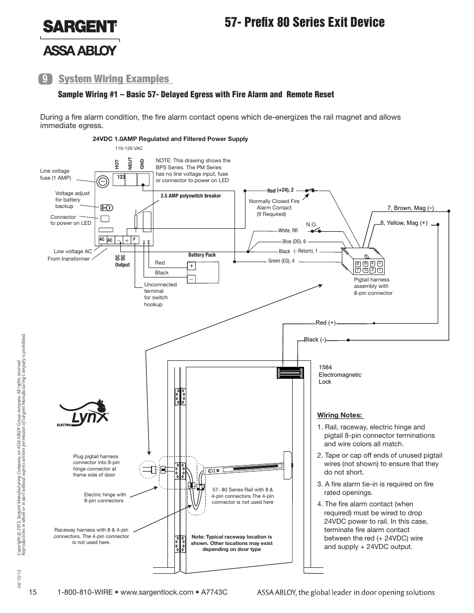 Prefix 80 series exit device, System wiring examples | SARGENT 57 - Delayed Egress User Manual | Page 15 / 24