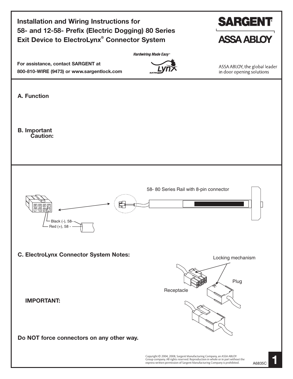 SARGENT 58 - Electric Dogging User Manual | 2 pages